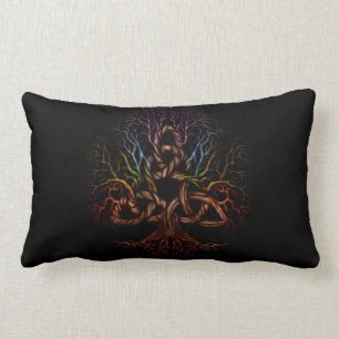 Bunter Baum des Lebens mit Triquetra Lendenkissen
