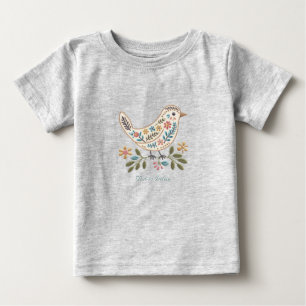 Bunter Blumen-Babyt-Shirt mit kleinem Vogel Baby T-shirt