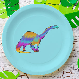 Bunter Brontosaurus psychedelische Dinosaurier Kun Pappteller