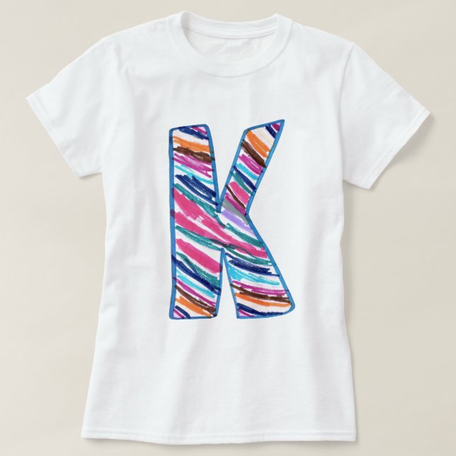 Bunter Buchstabe K wie in Kay T-Shirt (Design vorne)