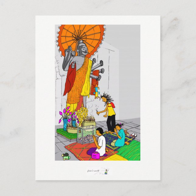 Bunter buddhistischer Tempel aus der Postkarte Kam (Vorderseite)