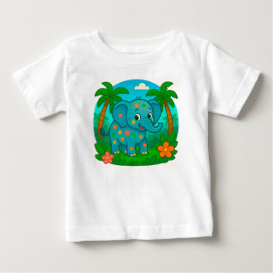 Bunter Cartoon-Elefant in tropischer Landschaft Baby T-shirt