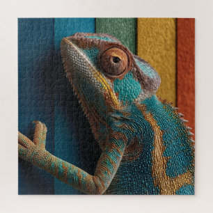 Bunter Chamäleon auf Regenbogen-Hintergrund Puzzle
