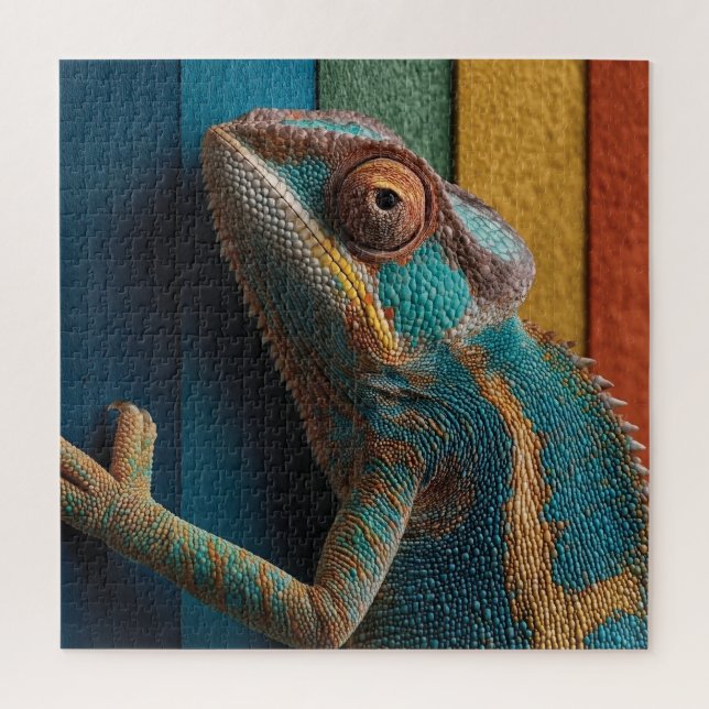 Bunter Chamäleon auf Regenbogen-Hintergrund Puzzle (Vertikal)