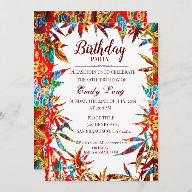 Bunter chinesischer günstiger einladung (Vorne/Hinten)