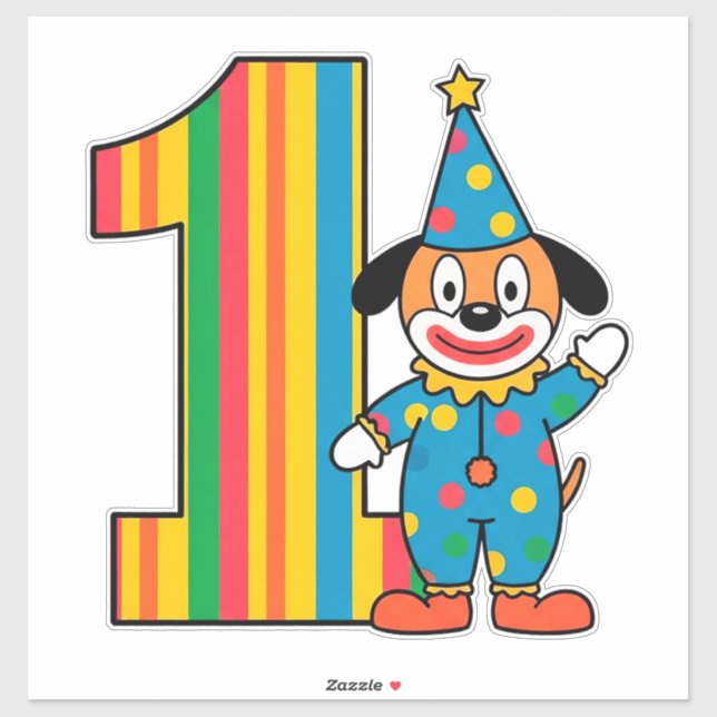 Bunter Clown mit Regenbogen-Zahl Aufkleber (Blatt)