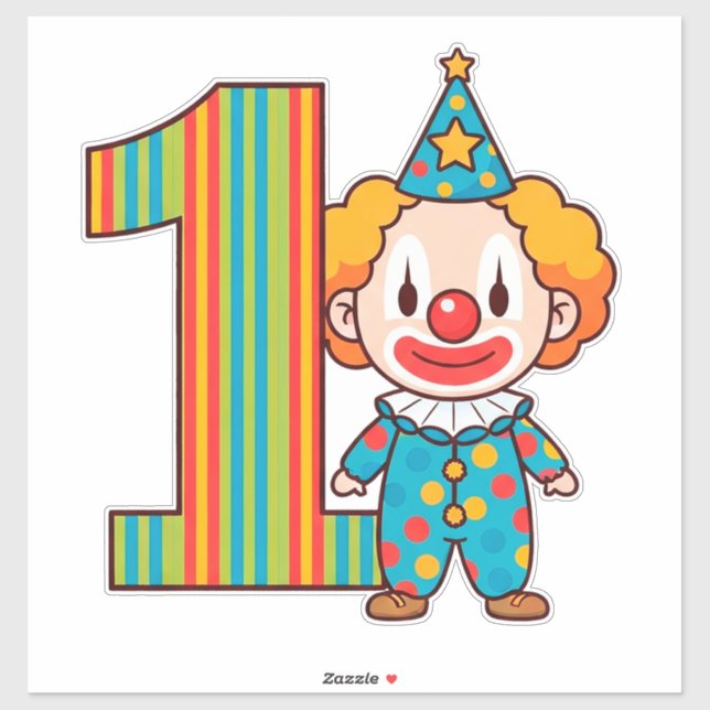 Bunter Clown mit Regenbogen-Zahl Aufkleber (Blatt)