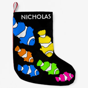 Bunter Clownfisch schwarzer Weihnachtsstrumpf Kleiner Weihnachtsstrumpf