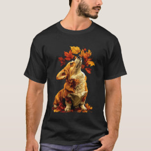 Bunter Corgi mit Herbstlaub Wald Herbst Ästhetik T-Shirt