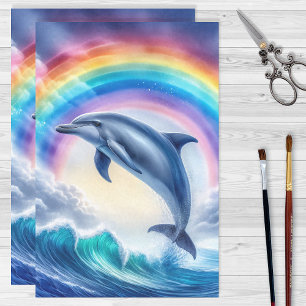 Bunter Delfin und Regenbogendekoupage Seidenpapier