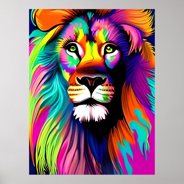 Bunter digitaler Löwe Kunst Poster (Vorne)