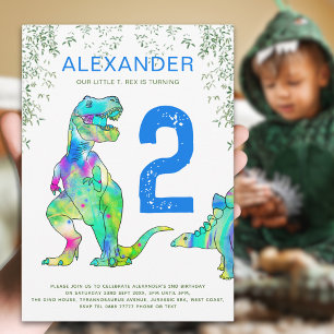 Bunter Dinosaurier 2. Geburtstagsfeier Einladung