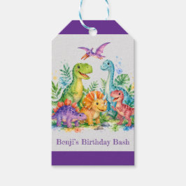 Bunter Dinosaurier-Geburtstags-Bash Dankeschön Geschenkanhänger