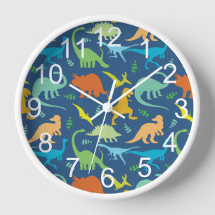 Bunter Dinosaurier mit Zahlen Wanduhr