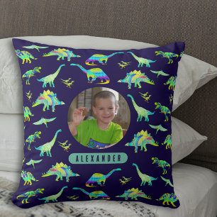 Bunter Dinosaurier Personalisiertes Jungen-Foto un Kissen