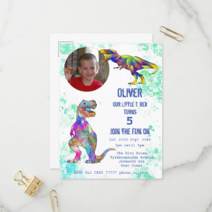 Bunter Dinosaurier zum 5. Geburtstag T Rex Jungen  Einladungspostkarte