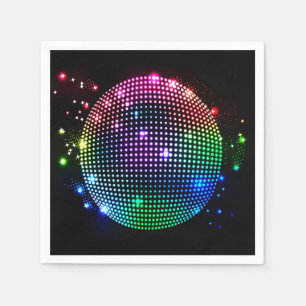 Bunter Disco-Ball auf schwarzen Party-Servietten Serviette