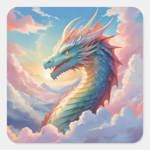 Bunter Drache am Himmel Quadratischer Aufkleber