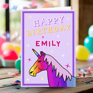 Bunter Einhorn Mädchen Glücklicher Geburtstag Kart Karte