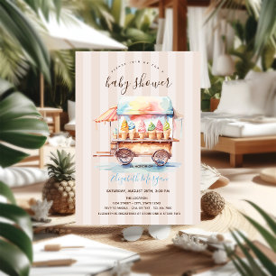 Bunter Eiscreme-LKW-Streifen Baby Shower Einladung