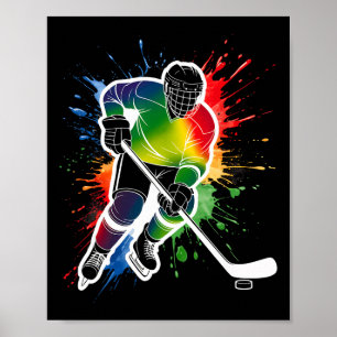 Bunter Eishockey-Fan-Spieler Tie Dye Farbspritzer Poster