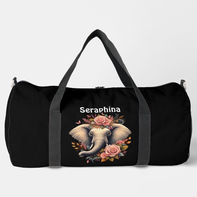 Bunter Elefant mit Blumenmotiven Duffle Bag (Vorderseite)