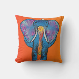 Bunter Elefant mit Rotem/Orange auf Kissen