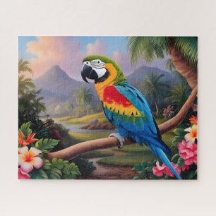 Bunter exotischer Papagei auf dem Ast Puzzle