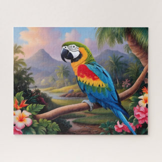 Bunter exotischer Papagei auf dem Ast Puzzle