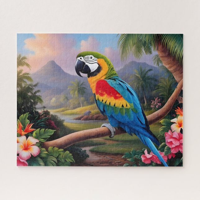 Bunter exotischer Papagei auf dem Ast  Puzzle (Horizontal)