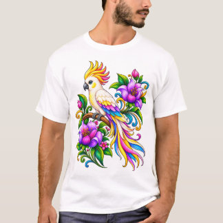 Bunter Fantasiepapagei mit tropischen Blumen T-Shirt