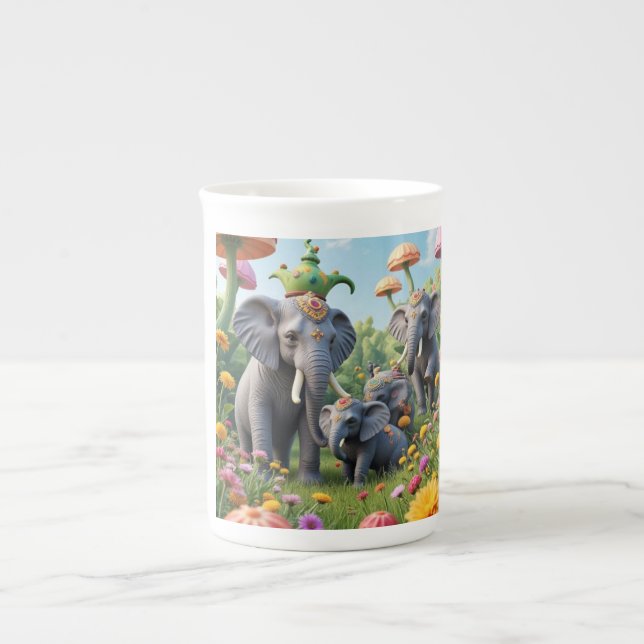 Bunter, fantastischer Elefant-Becher Prozellantasse (Vorderseite)
