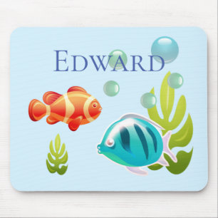 Bunter Fisch mit Bläschen und Algen Mousepad