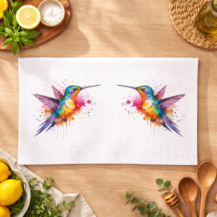 Bunter Flug, Wasserfarben Kolibri Geschirrtuch