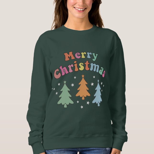 Bunter Frohe Weihnachten Baum Sweatshirt (Vorderseite)