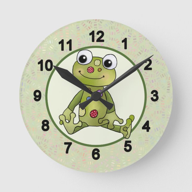 Bunter Frosch  Runde Wanduhr (Vorderseite)