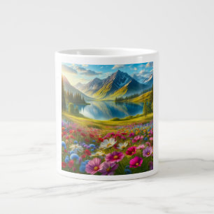 Bunter Frühlings-/Blumen-See in den Bergen Jumbo-Tasse