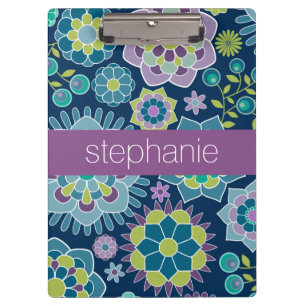 Bunter Frühlings-Blumenmuster-individueller Name Klemmbrett