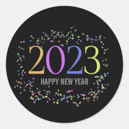 bunter funkelnder Glanz 2023 neues Jahr Runder Aufkleber