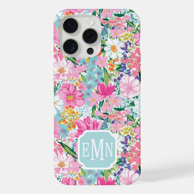 Bunter Garten Monogramm iPhone Hülle (Rückseite)
