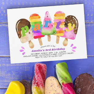 Bunter Geburtstag mit Eis am Stiel für Mädchen jed Einladung
