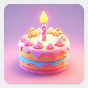 Bunter Geburtstagskuchen-Geschenk für Partyliebhab Quadratischer Aufkleber