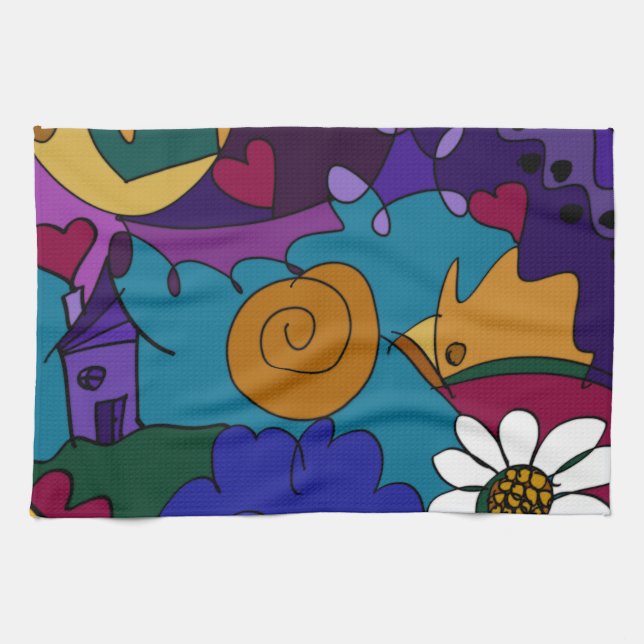 Bunter Gekritzel-Kunst-Spaß-einzigartiges Geschirrtuch (Horizontal)