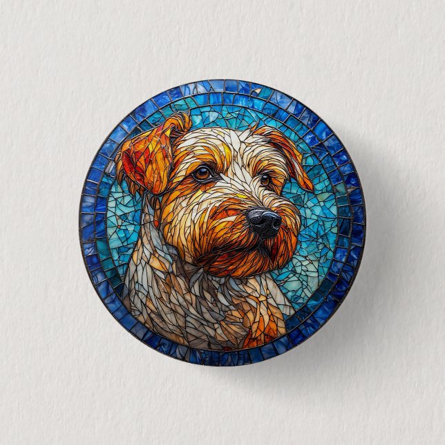 Bunter Glasmalerei-Hundeporträt Button (Vorderseite)