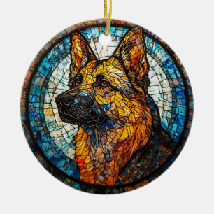 Bunter Glasmalerei-Hundeporträt Keramik Ornament