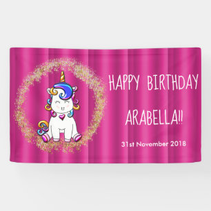 Bunter Glitzer-Rosaunicorn-Geburtstag Banner
