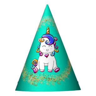 Bunter Glitzerunicorn-Geburtstag aquamarin Partyhütchen