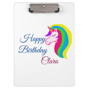 Bunter glücklicher Geburtstag Einhorn mit Namenste Klemmbrett