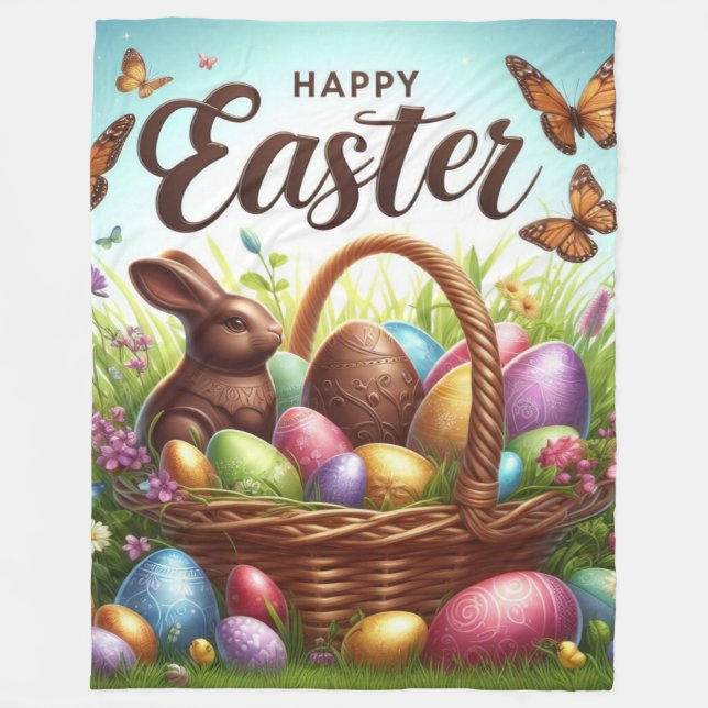 Bunter, glücklicher Osterkorb mit Eiern Fleecedecke (Vorderseite)