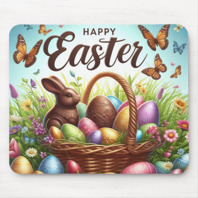 Bunter, glücklicher Osterkorb mit Eiern Mousepad (Vorne)